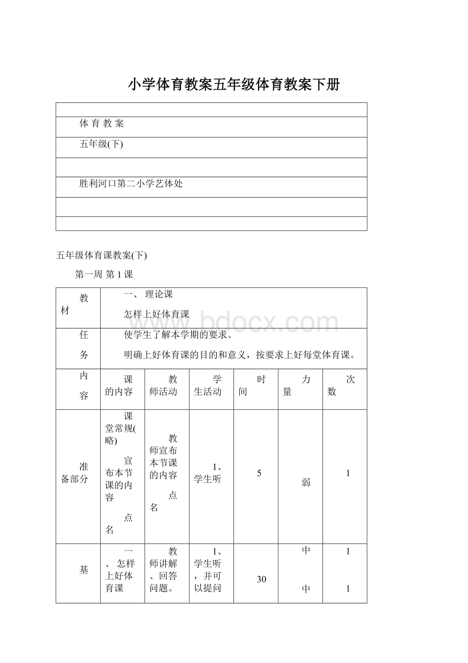 小学体育教案五年级体育教案下册.docx_第1页