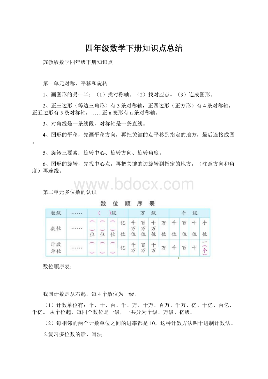 四年级数学下册知识点总结Word格式文档下载.docx