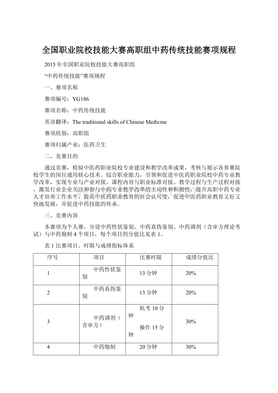 全国职业院校技能大赛高职组中药传统技能赛项规程.docx_第1页