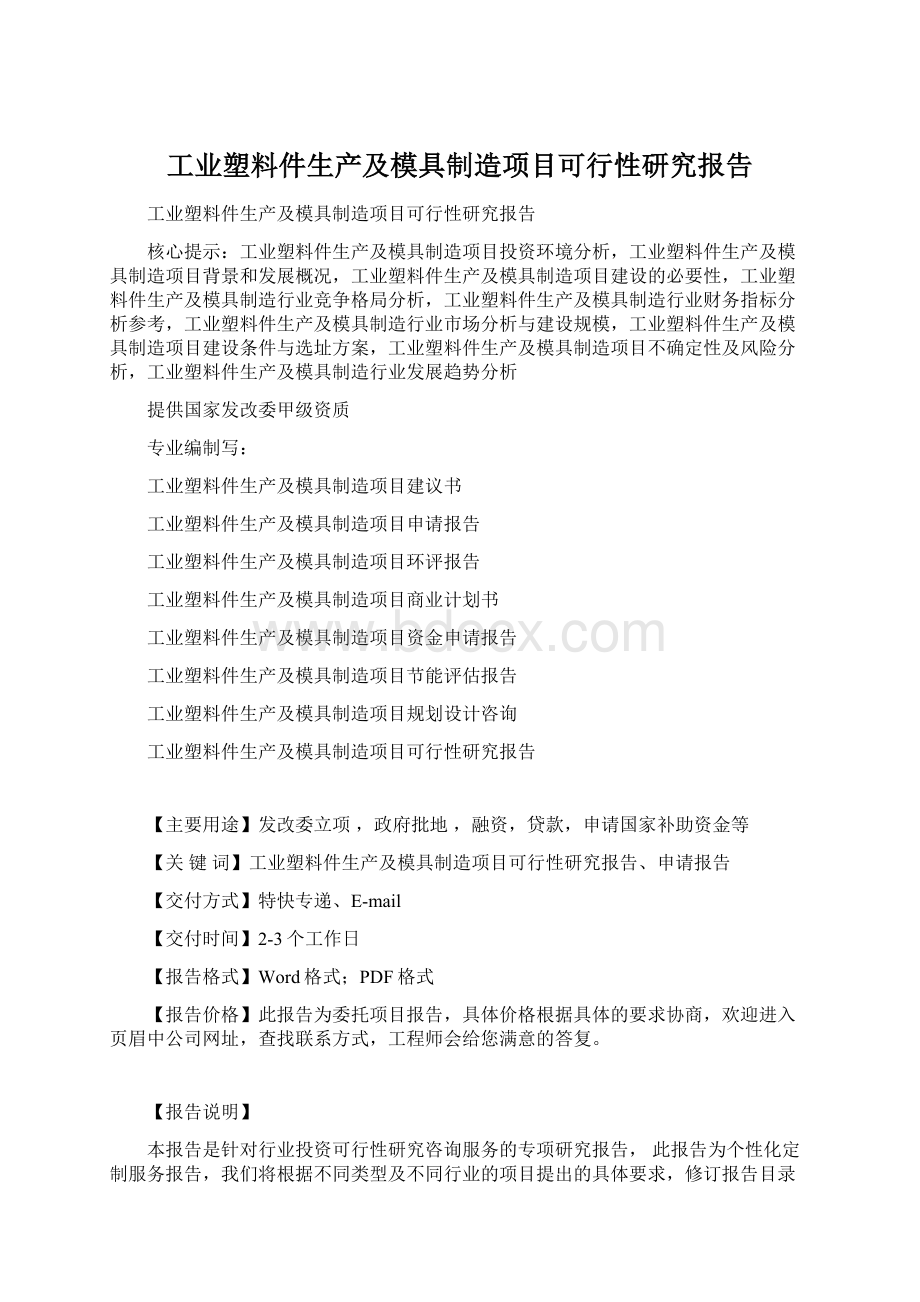 工业塑料件生产及模具制造项目可行性研究报告.docx_第1页