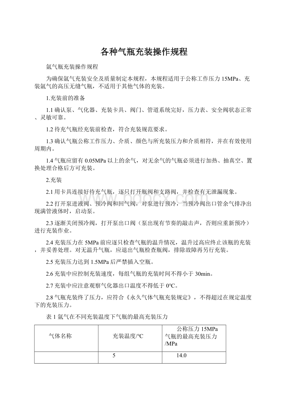 各种气瓶充装操作规程文档格式.docx