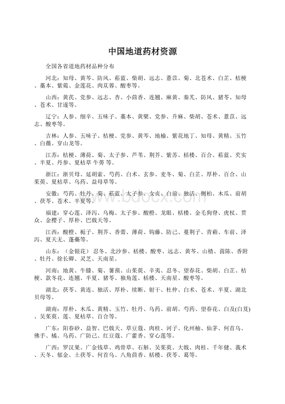 中国地道药材资源Word文档格式.docx