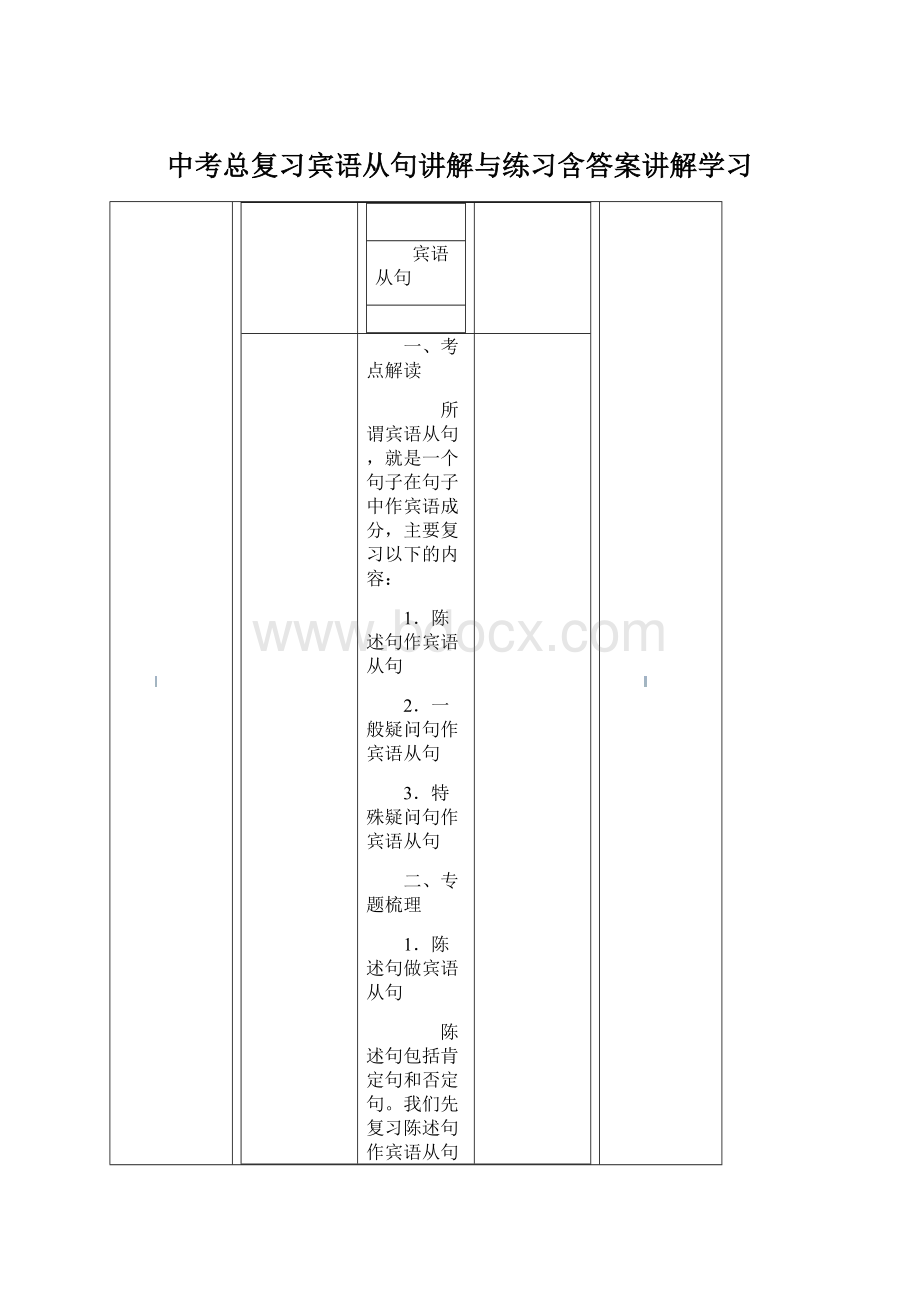 中考总复习宾语从句讲解与练习含答案讲解学习.docx