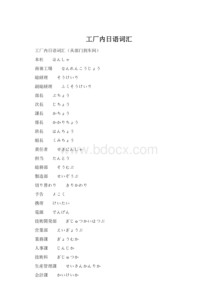 工厂内日语词汇文档格式.docx