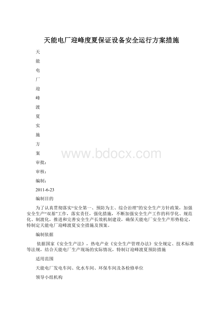 天能电厂迎峰度夏保证设备安全运行方案措施.docx_第1页