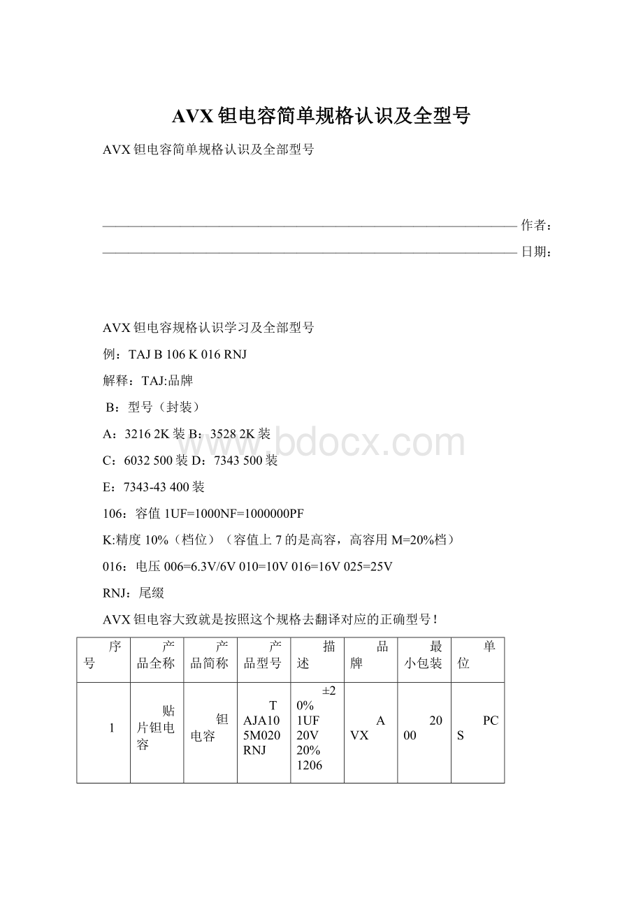 AVX钽电容简单规格认识及全型号Word格式.docx