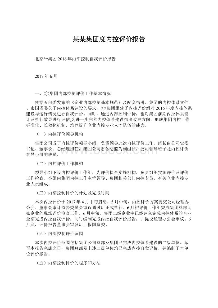 某某集团度内控评价报告.docx_第1页