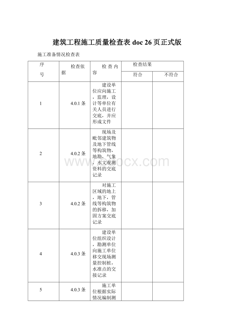 建筑工程施工质量检查表doc 26页正式版.docx_第1页