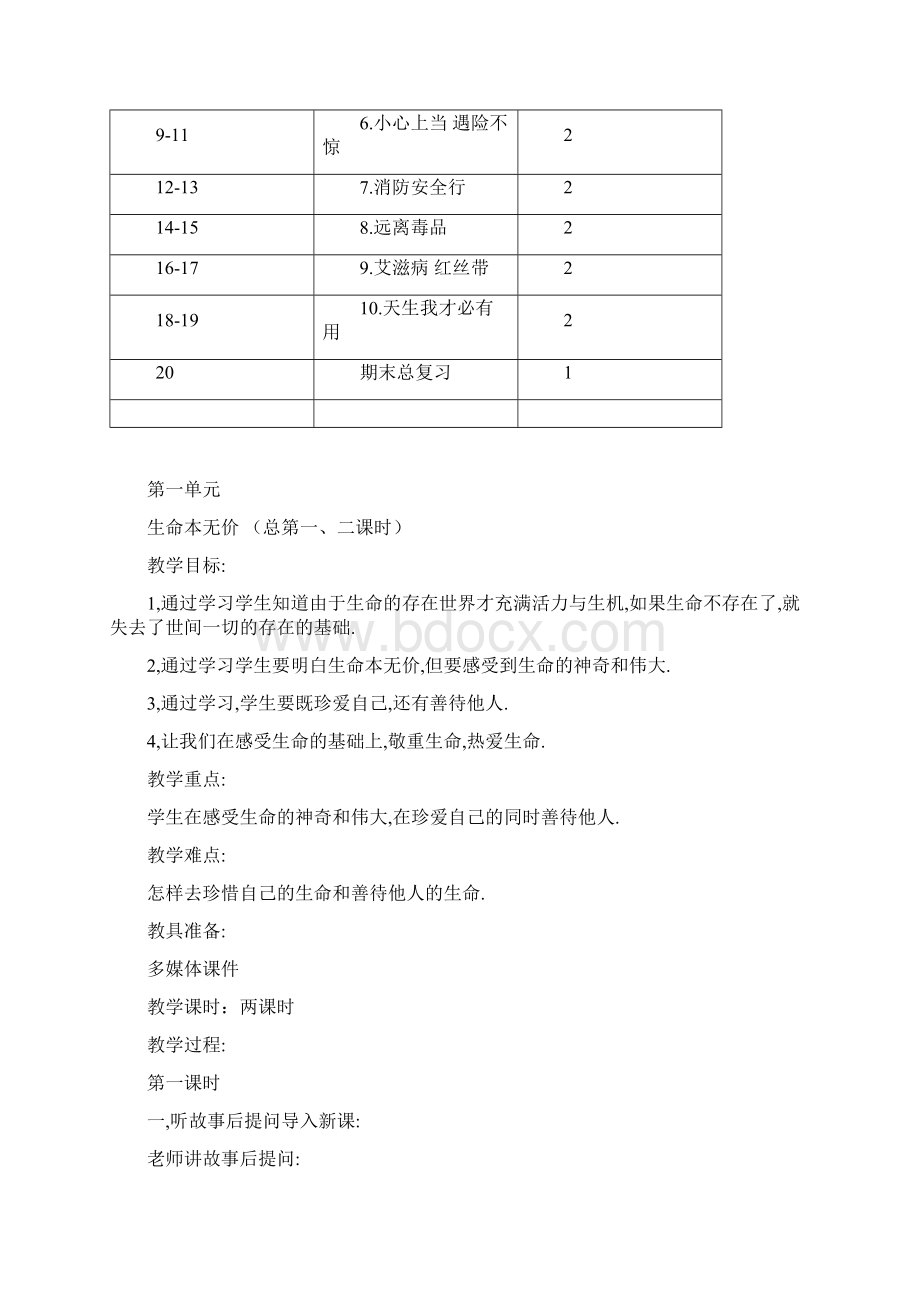 小学六年级上学期生命与健康教案含教学计划已完全编辑好便于双面分单元打印Word格式.docx_第3页