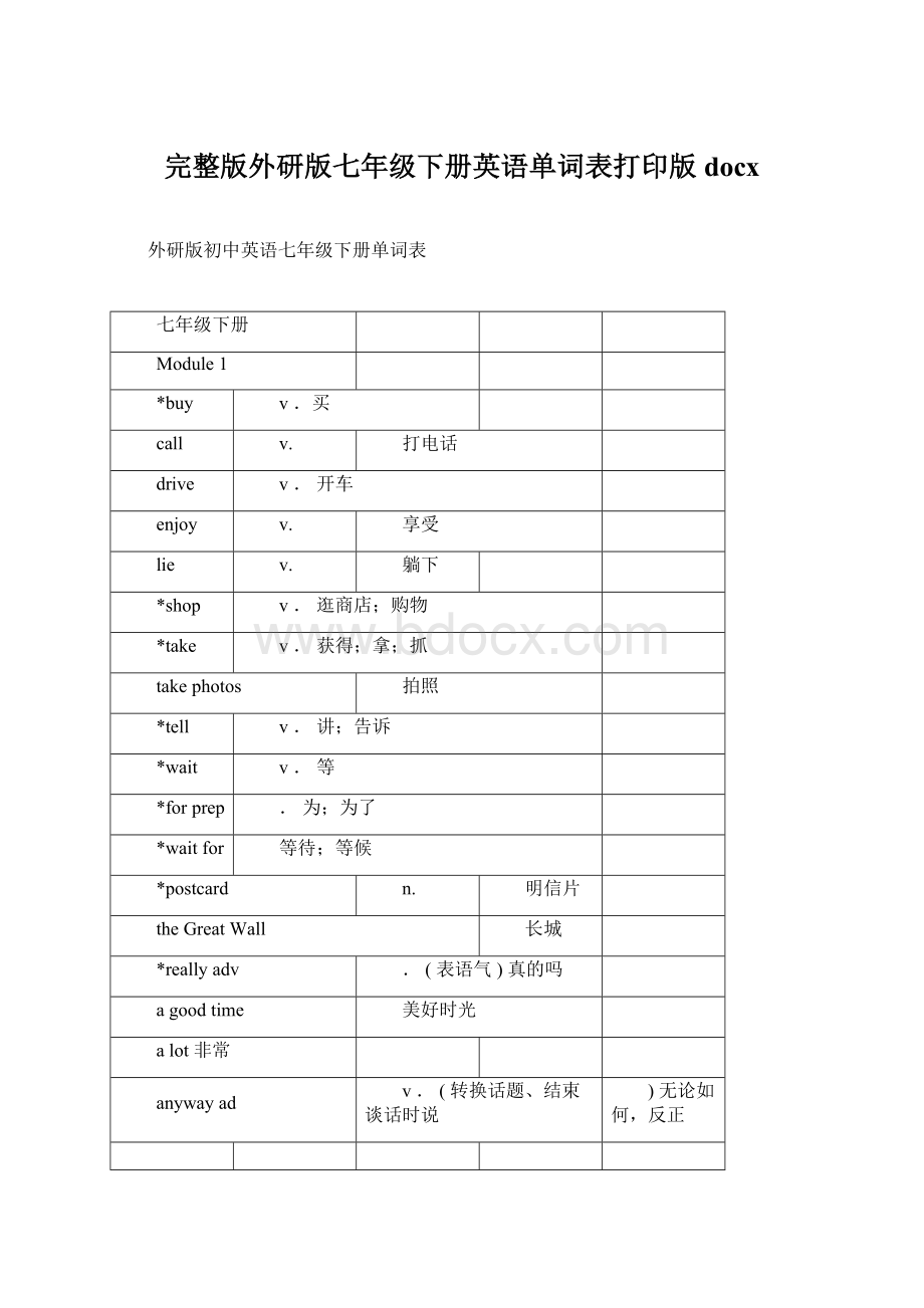 完整版外研版七年级下册英语单词表打印版docx.docx_第1页