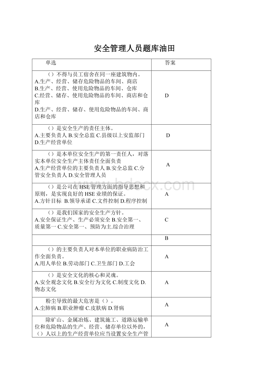 安全管理人员题库油田Word下载.docx