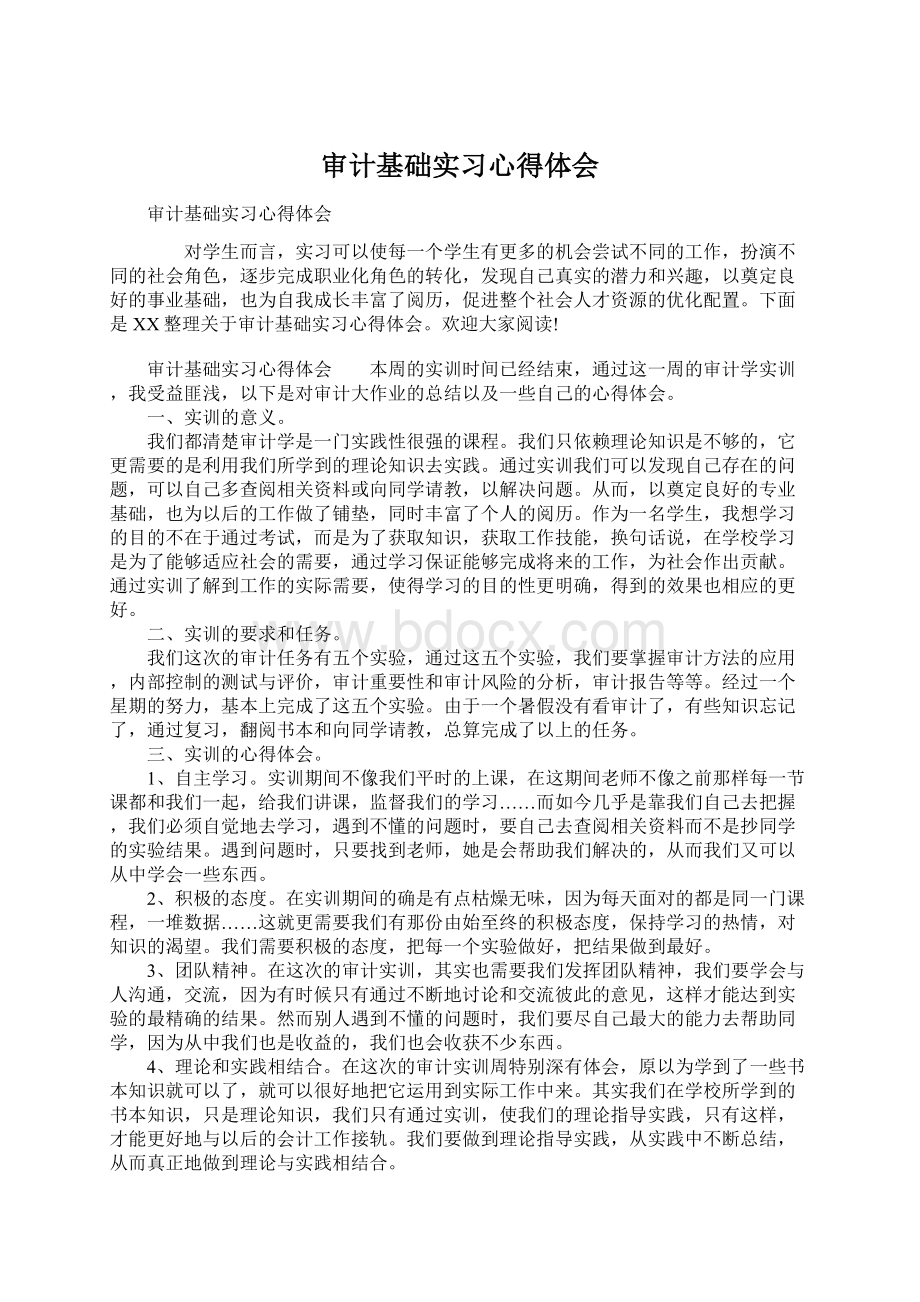 审计基础实习心得体会Word格式文档下载.docx_第1页