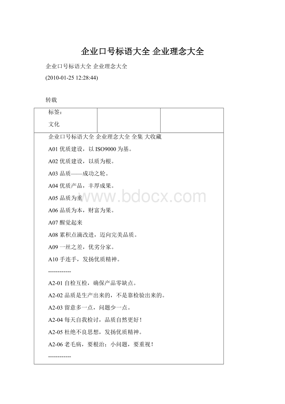 企业口号标语大全 企业理念大全Word文档下载推荐.docx