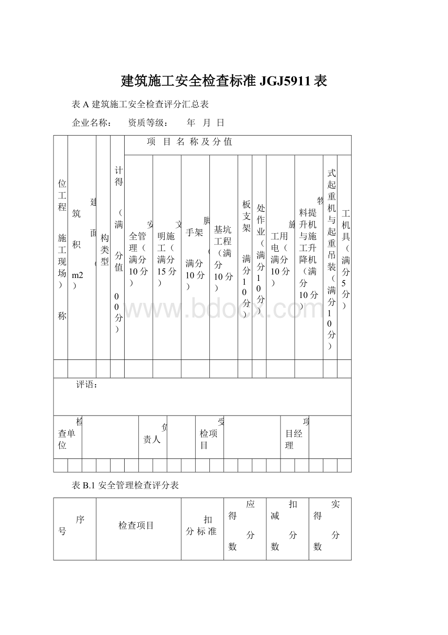 建筑施工安全检查标准JGJ5911表.docx_第1页