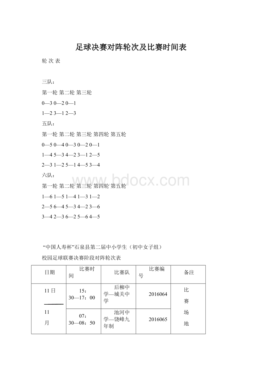 足球决赛对阵轮次及比赛时间表.docx