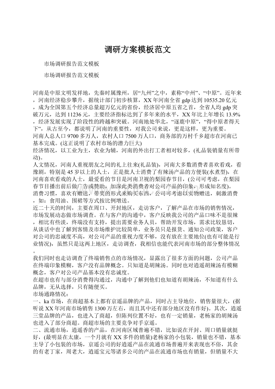 调研方案模板范文Word格式.docx