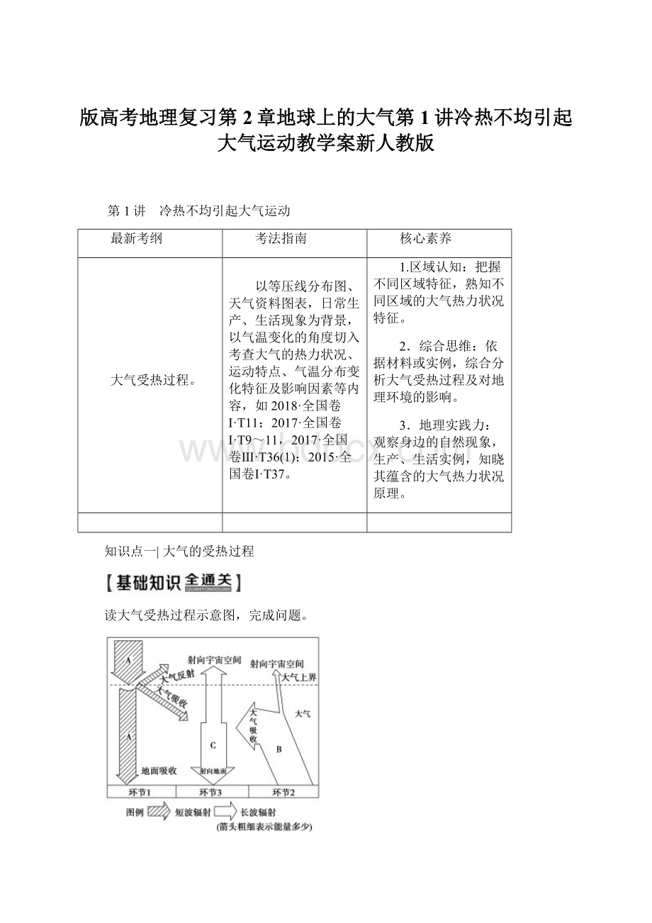 版高考地理复习第2章地球上的大气第1讲冷热不均引起大气运动教学案新人教版Word格式.docx