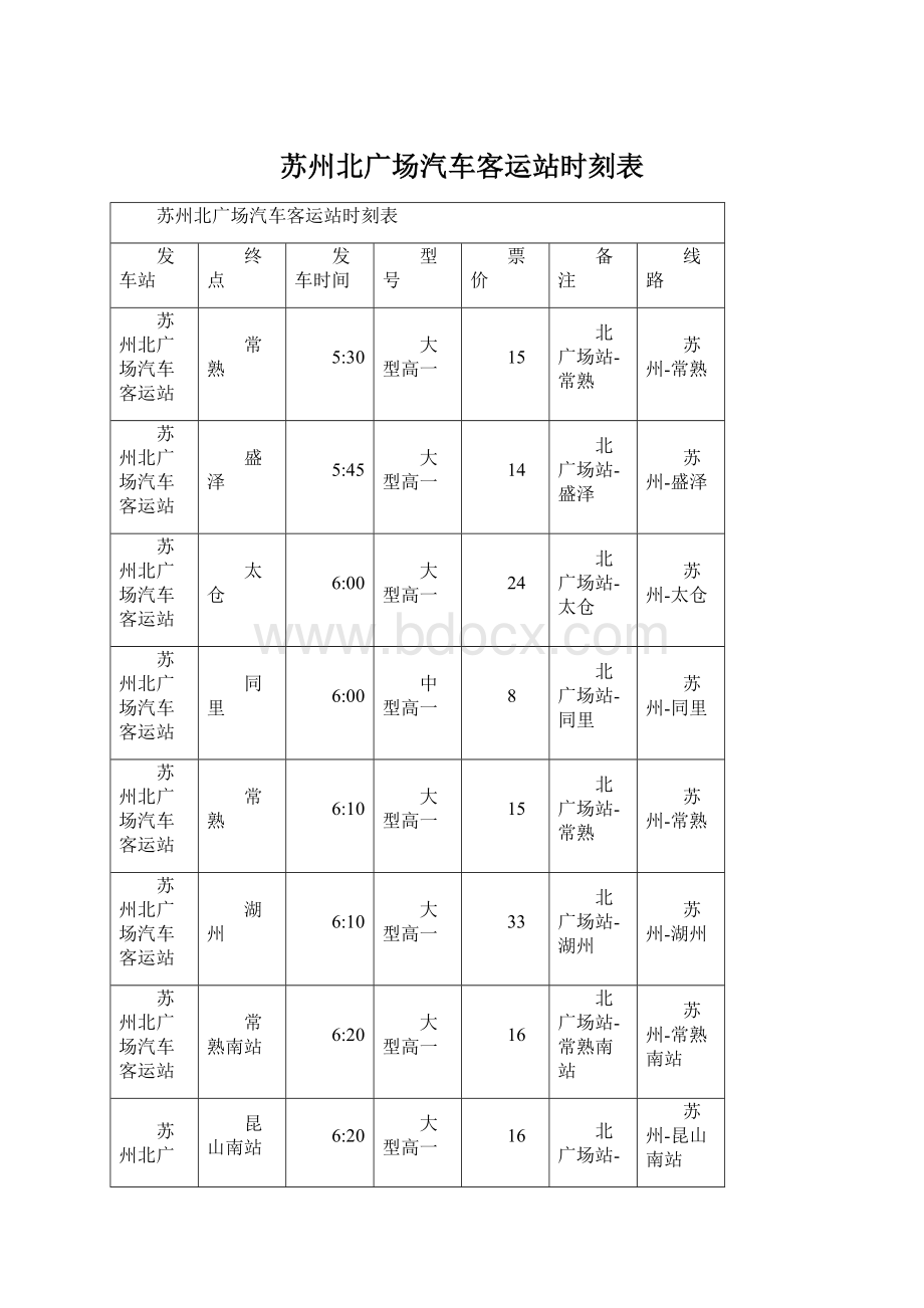 苏州北广场汽车客运站时刻表Word格式文档下载.docx_第1页