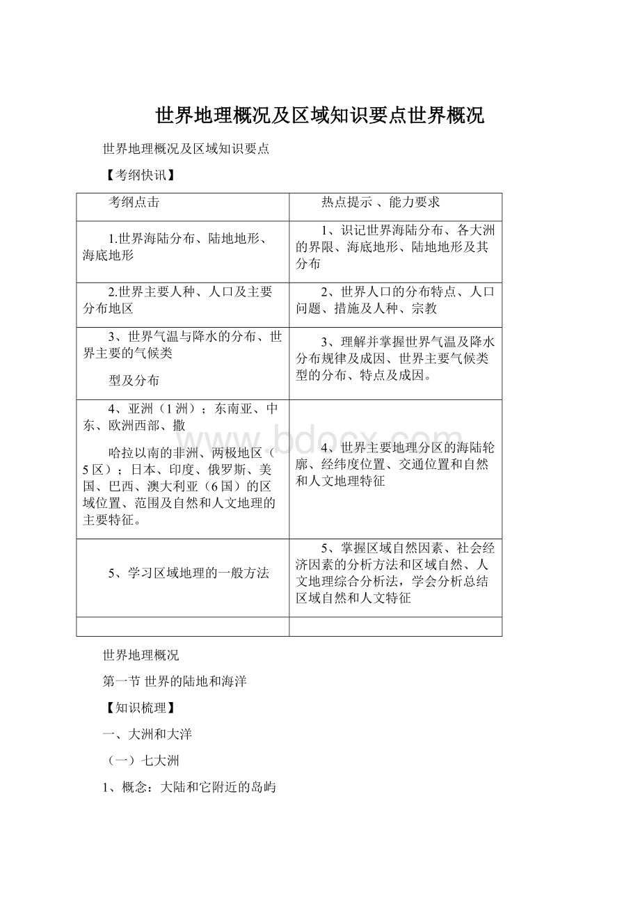 世界地理概况及区域知识要点世界概况.docx_第1页