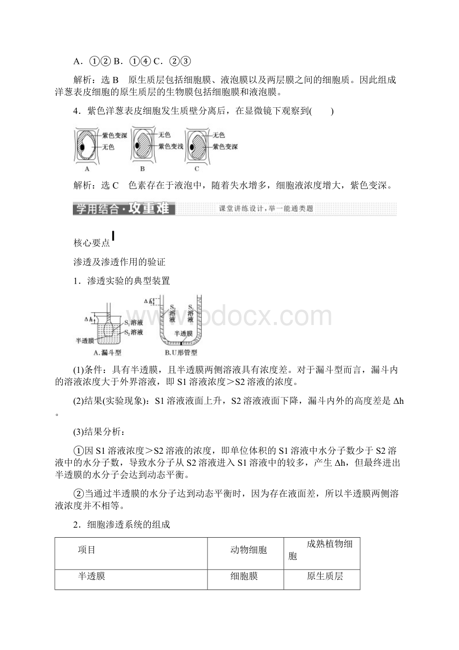 学年高中生物苏教版必修1教学案第三章 第三节 第2课时 探究植物细胞的吸水和失水 Word版含答案Word格式.docx_第3页