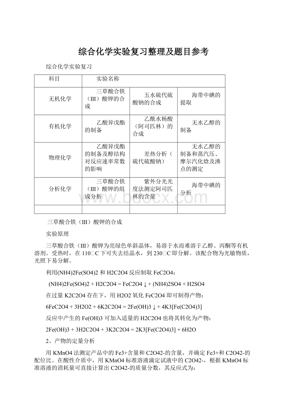 综合化学实验复习整理及题目参考Word格式.docx