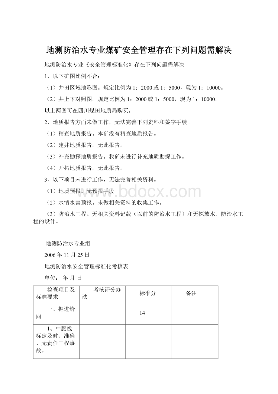 地测防治水专业煤矿安全管理存在下列问题需解决.docx_第1页