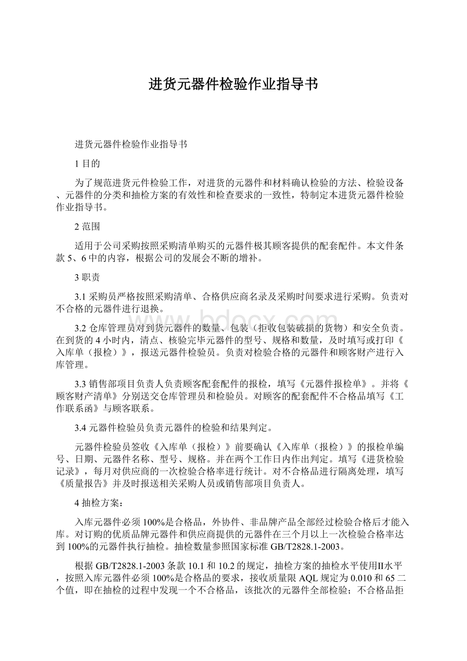 进货元器件检验作业指导书Word格式.docx_第1页