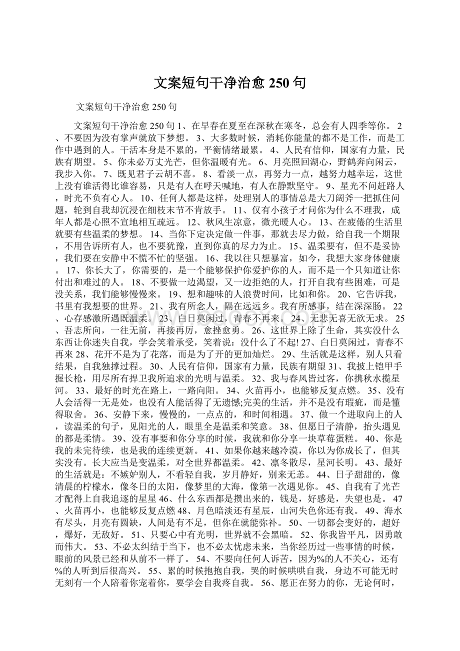 文案短句干净治愈250句Word格式文档下载.docx_第1页