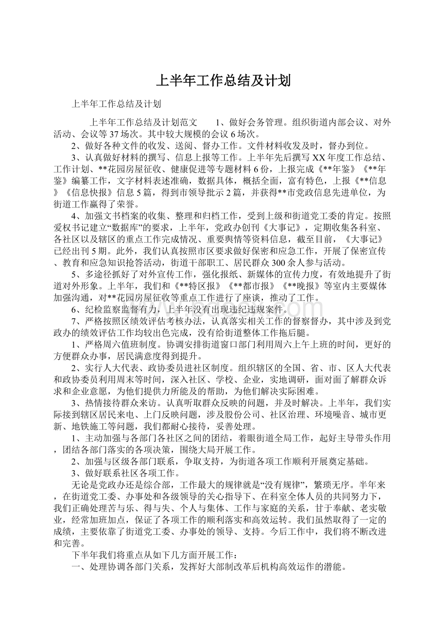 上半年工作总结及计划.docx_第1页