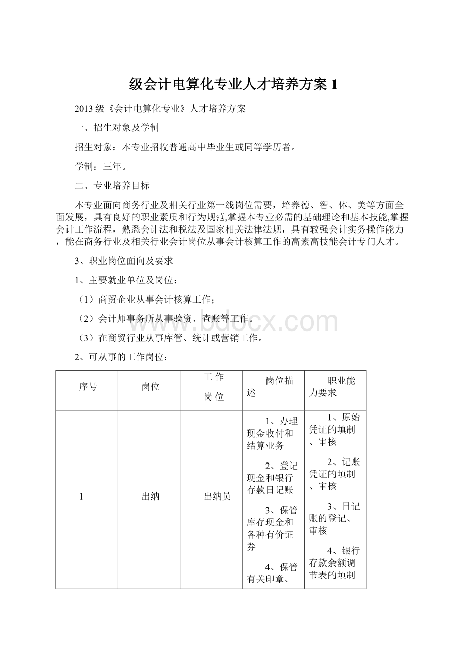 级会计电算化专业人才培养方案1.docx_第1页