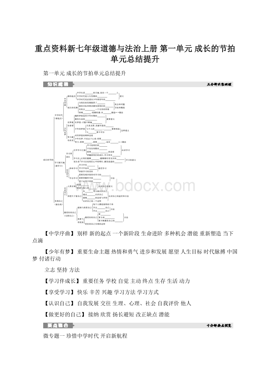 重点资料新七年级道德与法治上册 第一单元 成长的节拍单元总结提升Word文档格式.docx_第1页