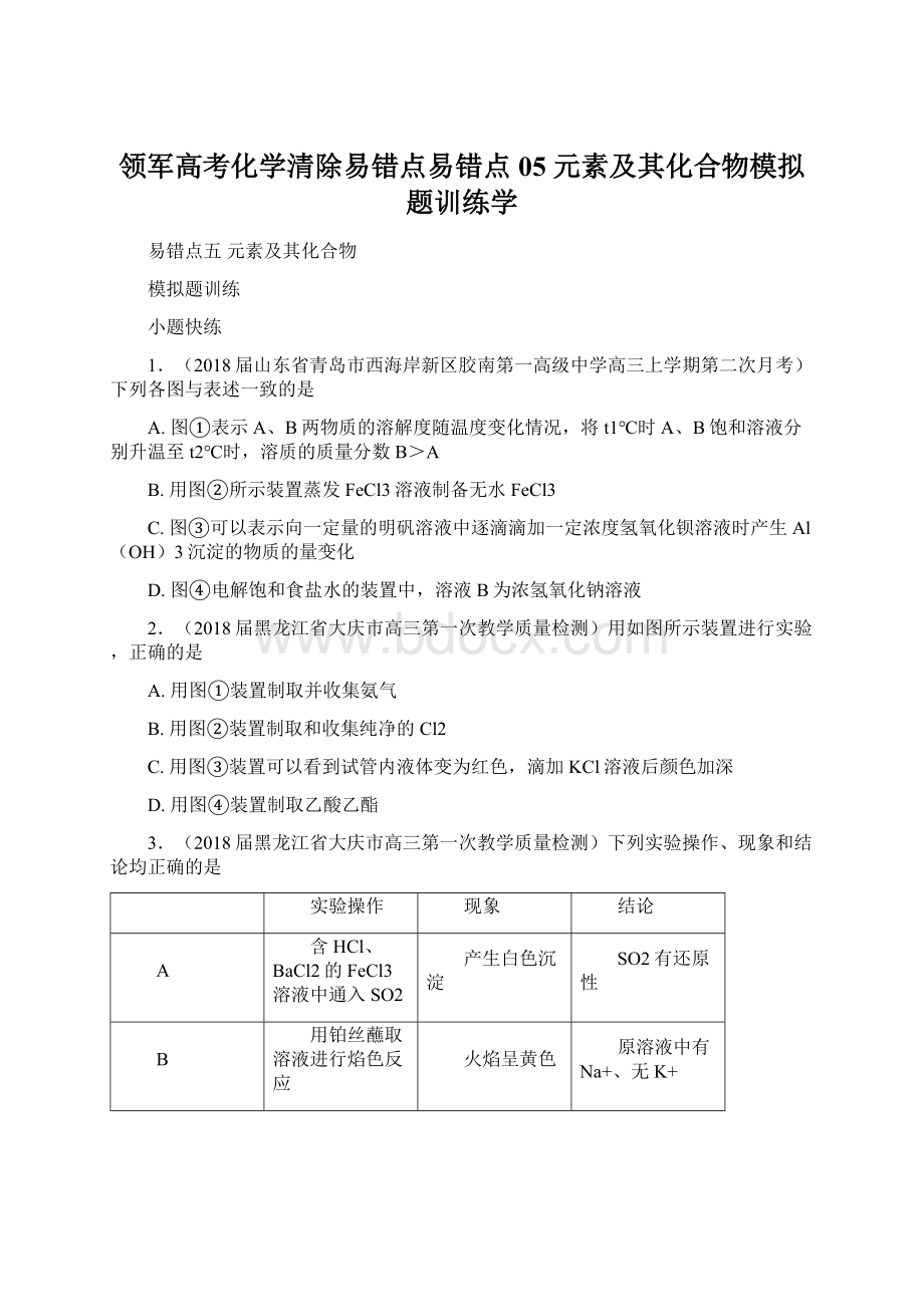 领军高考化学清除易错点易错点05 元素及其化合物模拟题训练学.docx_第1页