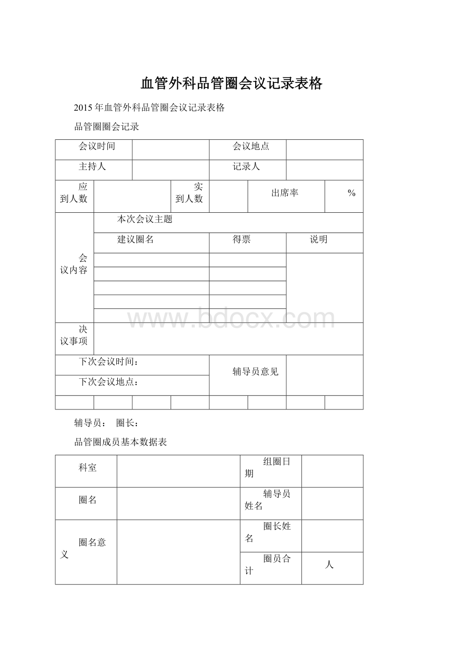 血管外科品管圈会议记录表格Word下载.docx