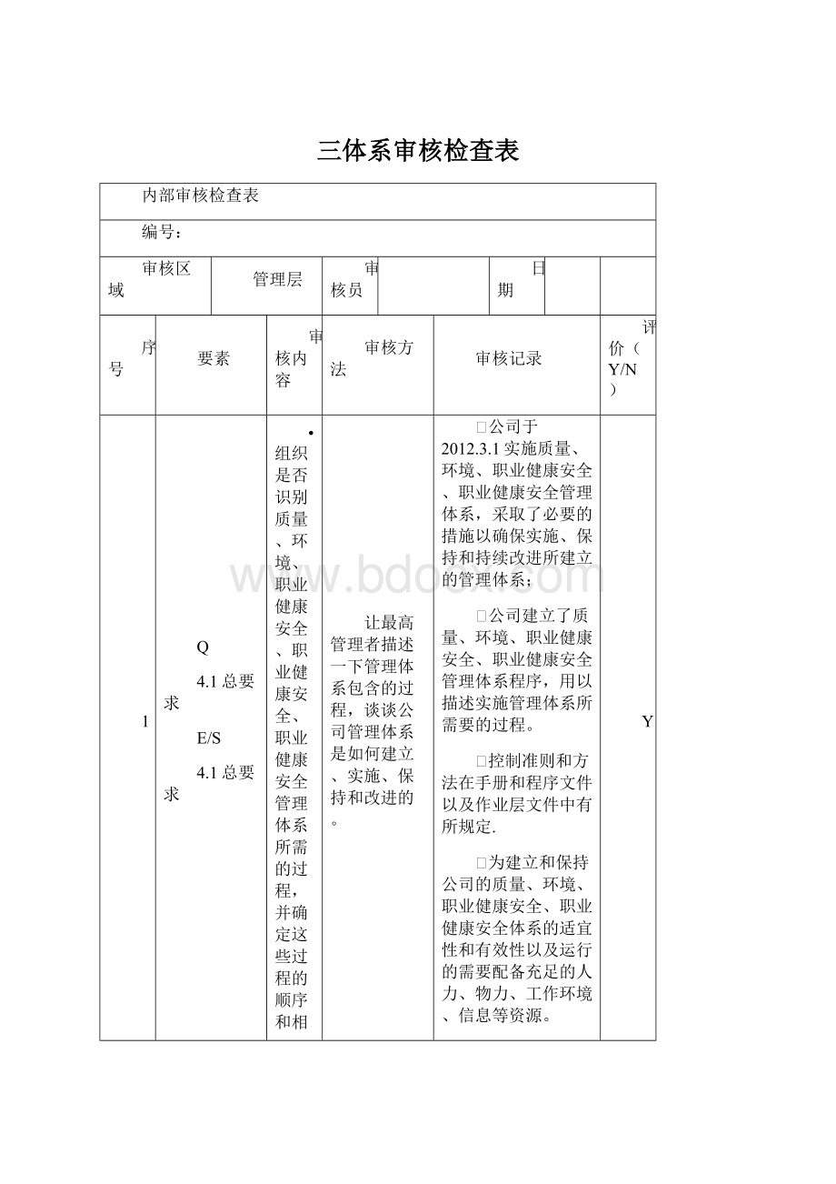 三体系审核检查表.docx