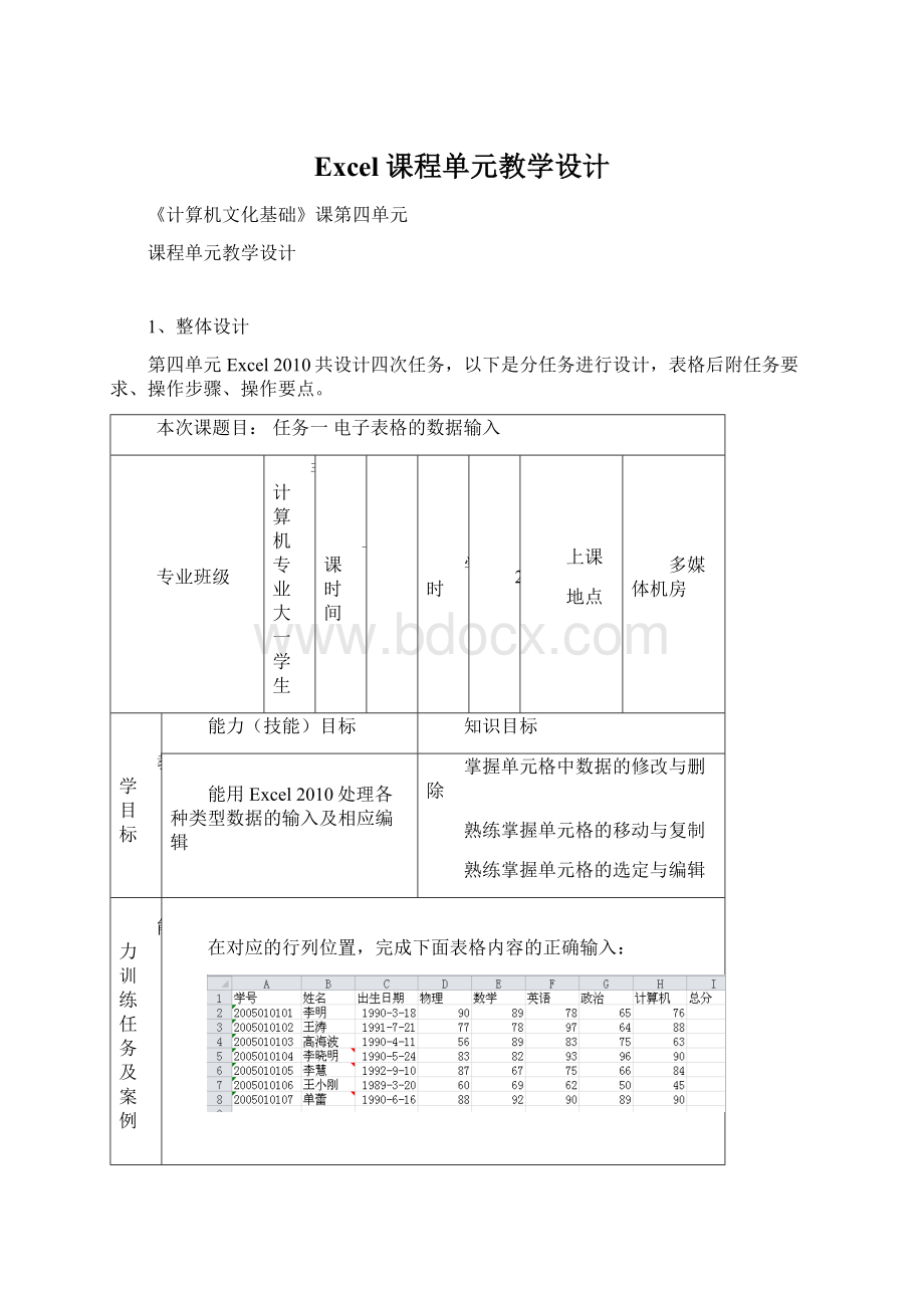 Excel 课程单元教学设计Word下载.docx