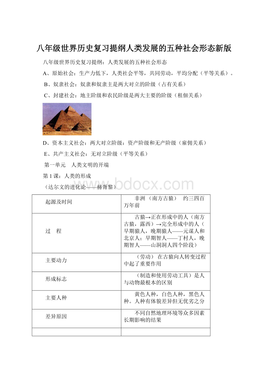 八年级世界历史复习提纲人类发展的五种社会形态新版Word下载.docx