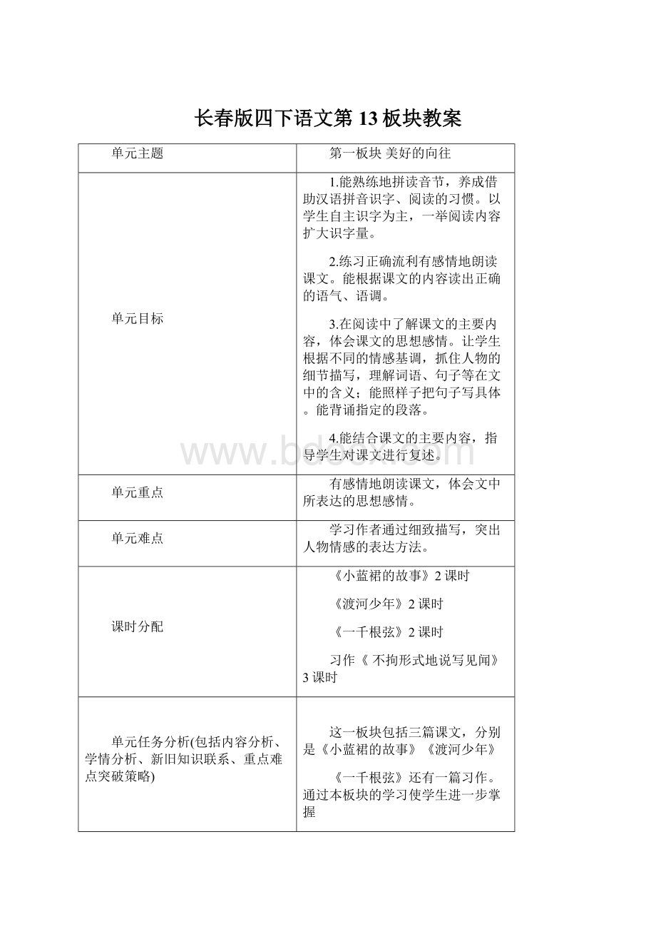 长春版四下语文第13板块教案Word文件下载.docx_第1页