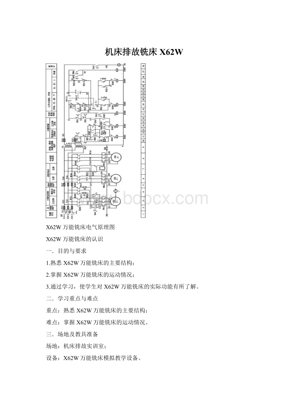 机床排故铣床X62WWord文档下载推荐.docx