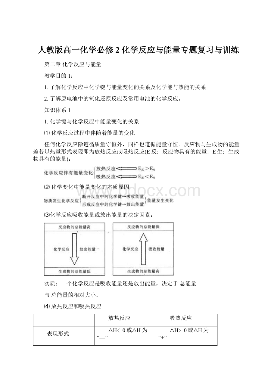 人教版高一化学必修2化学反应与能量专题复习与训练Word格式文档下载.docx_第1页