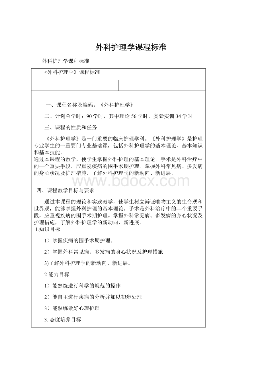 外科护理学课程标准.docx_第1页