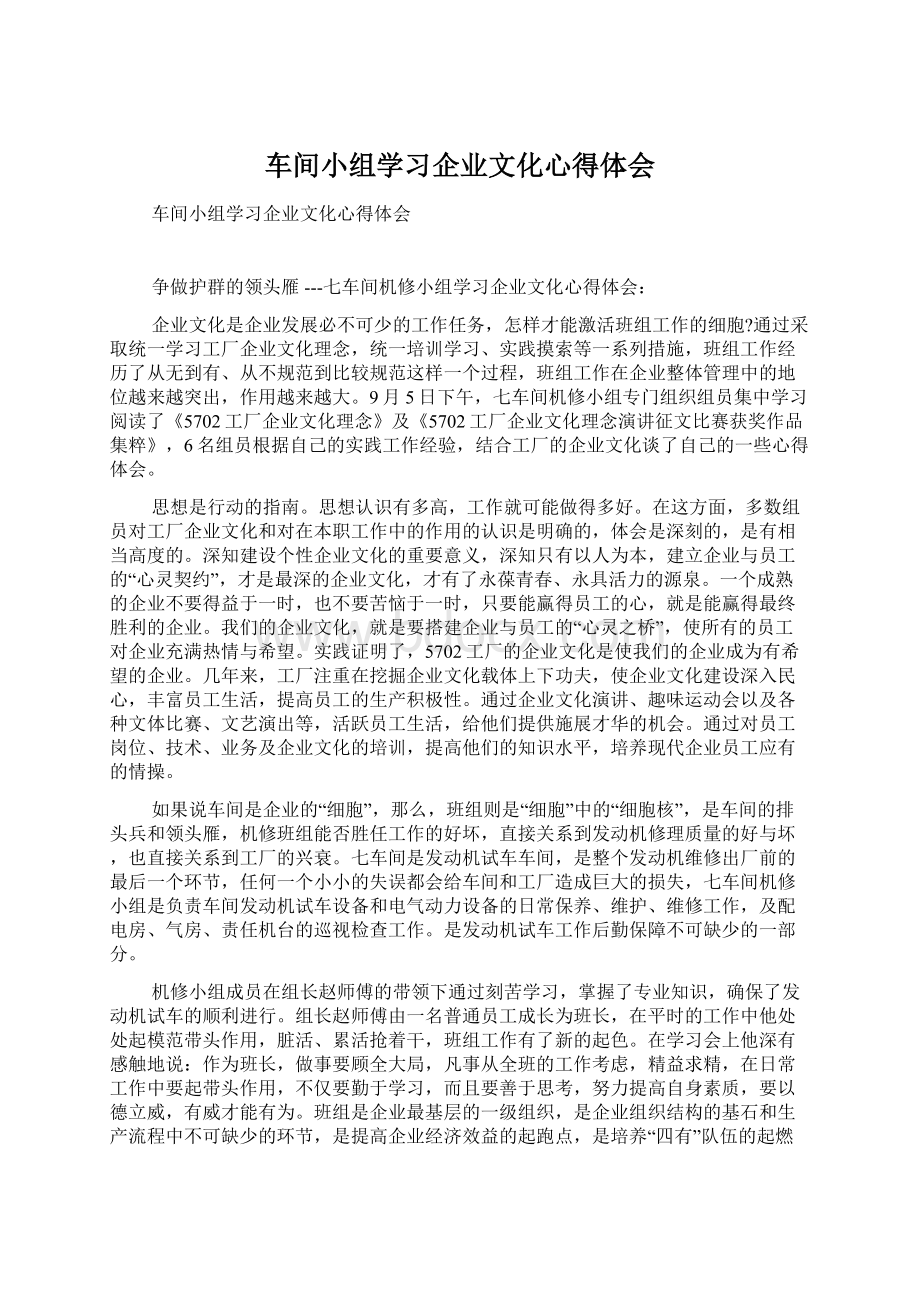 车间小组学习企业文化心得体会文档格式.docx