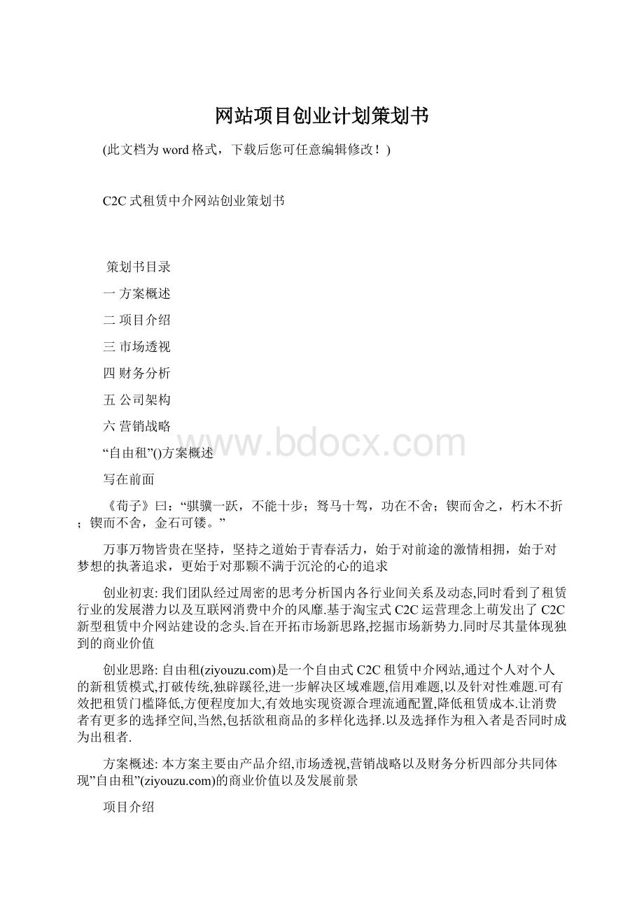 网站项目创业计划策划书Word格式文档下载.docx