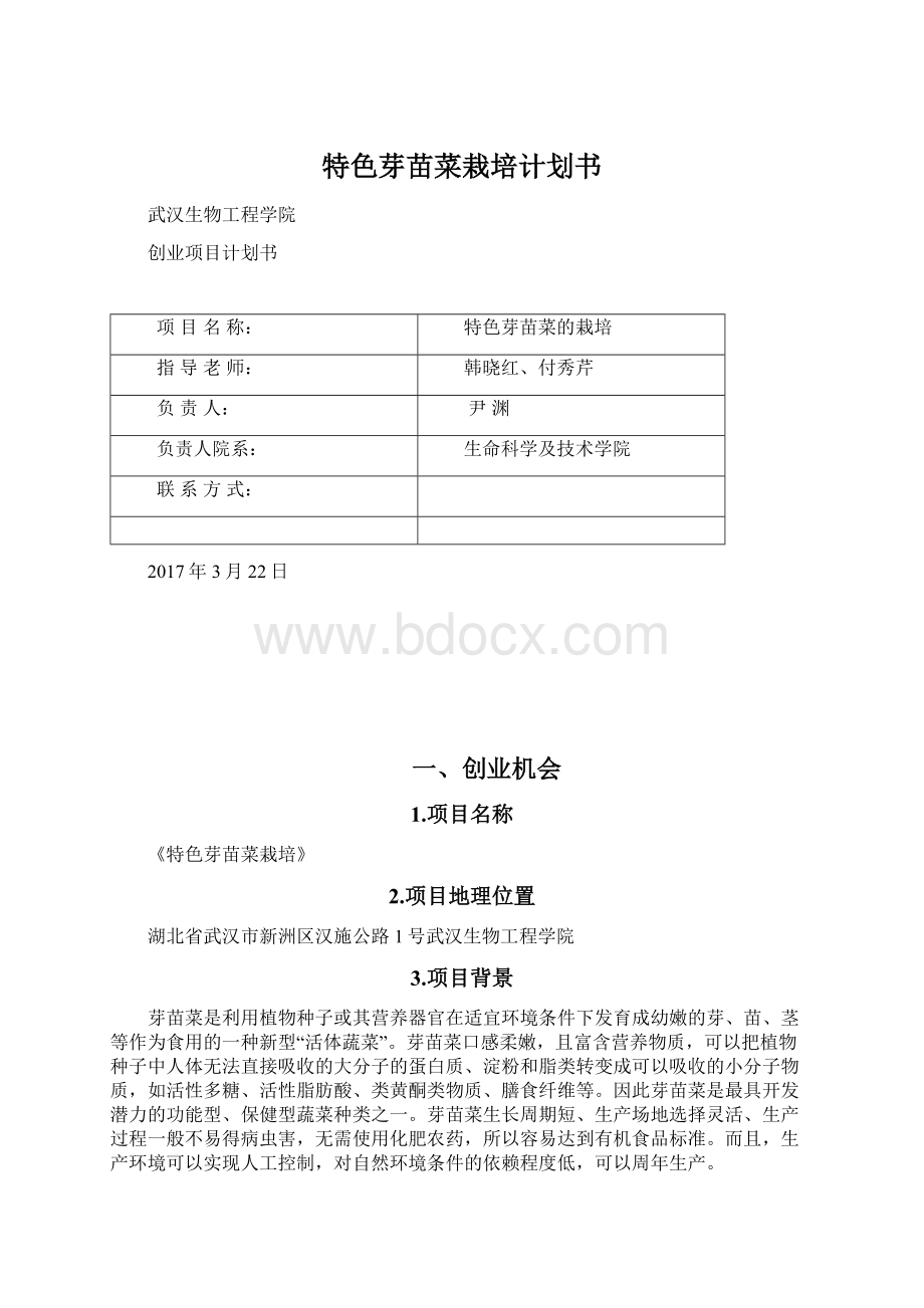 特色芽苗菜栽培计划书.docx