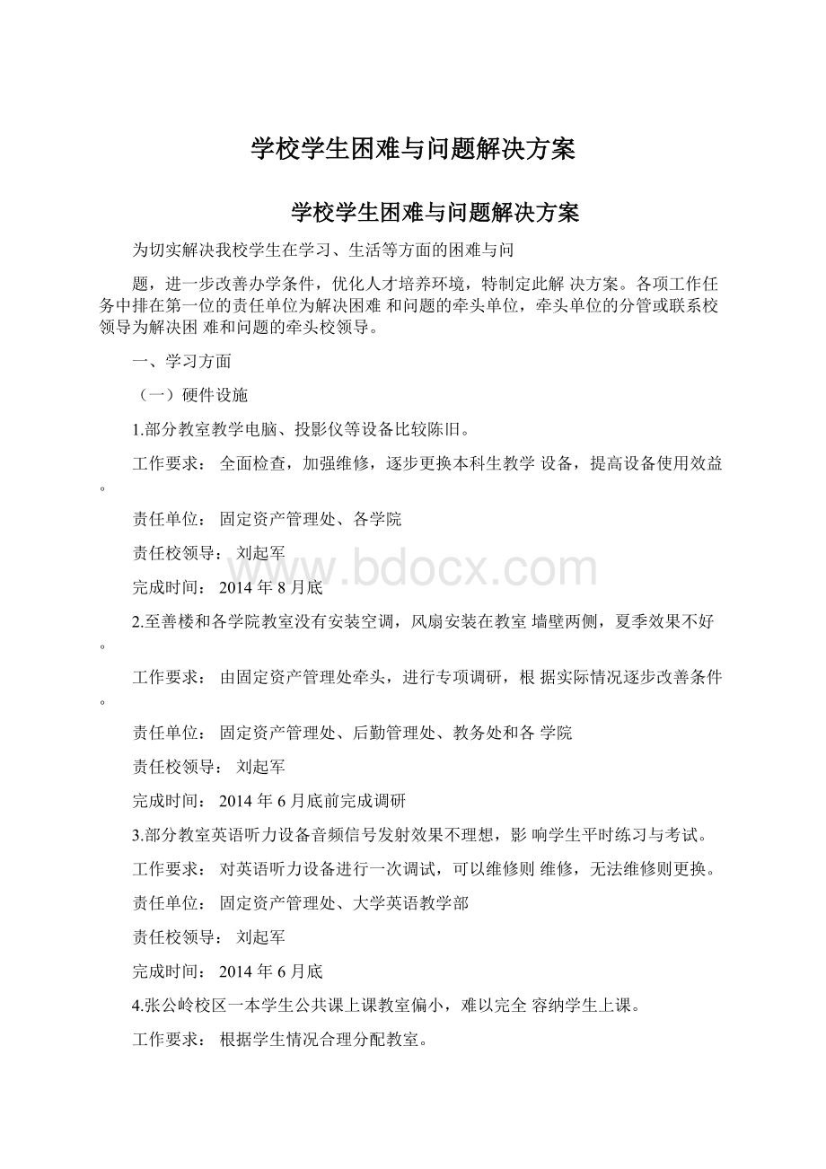 学校学生困难与问题解决方案Word下载.docx_第1页