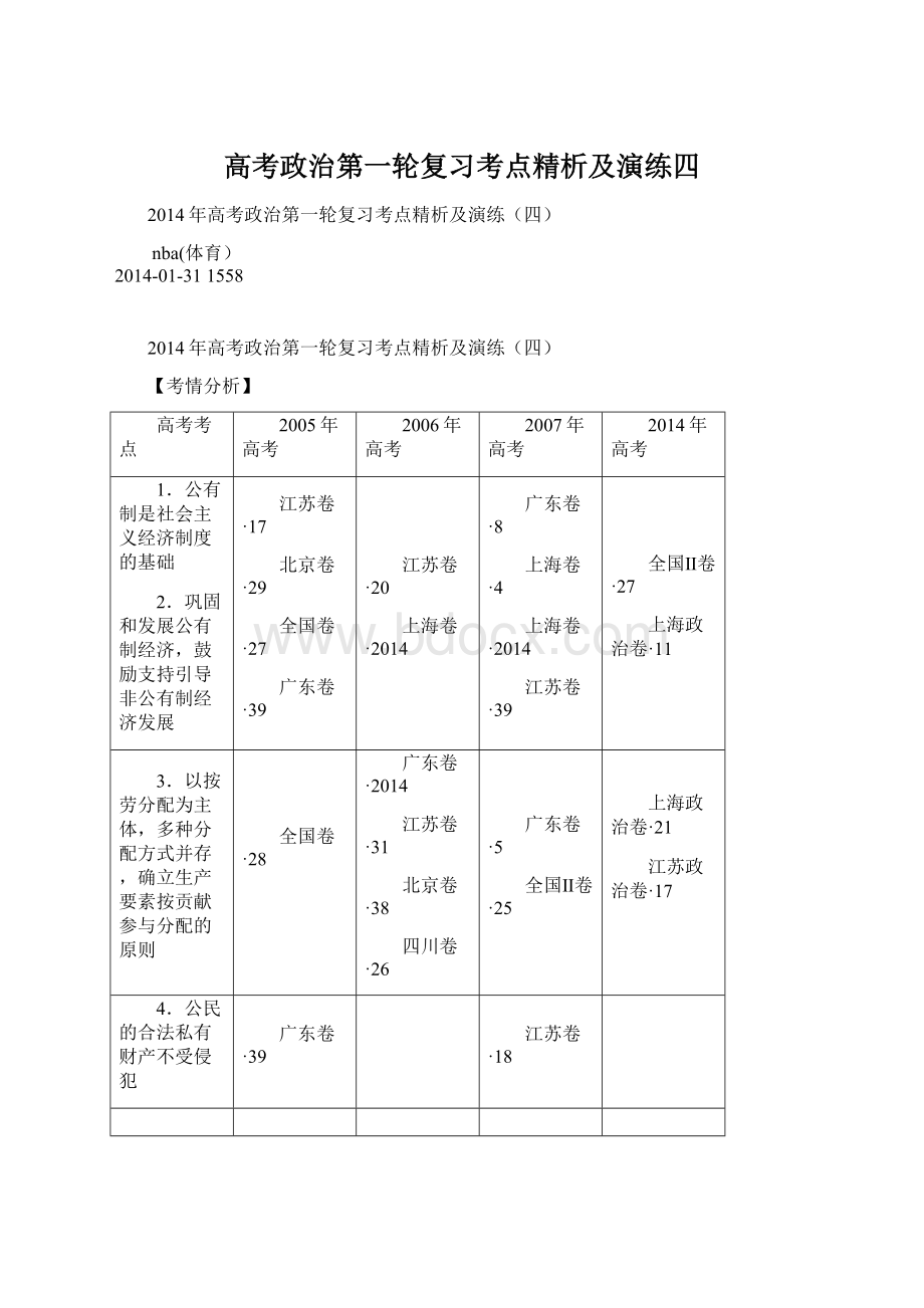 高考政治第一轮复习考点精析及演练四.docx