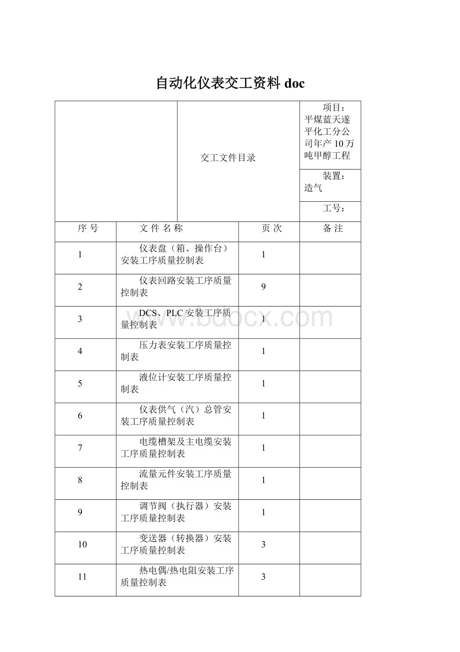 自动化仪表交工资料docWord文件下载.docx