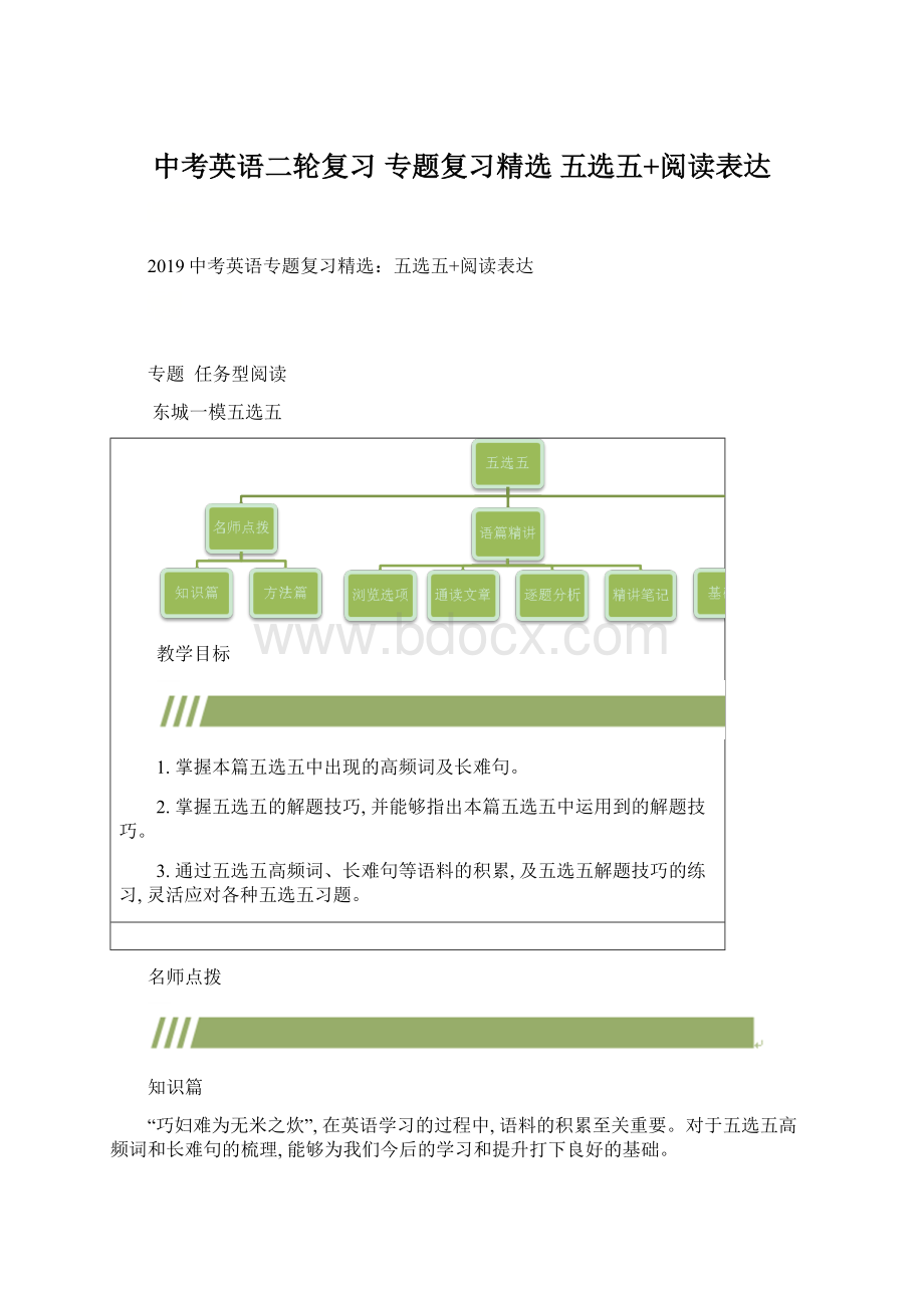 中考英语二轮复习 专题复习精选 五选五+阅读表达.docx