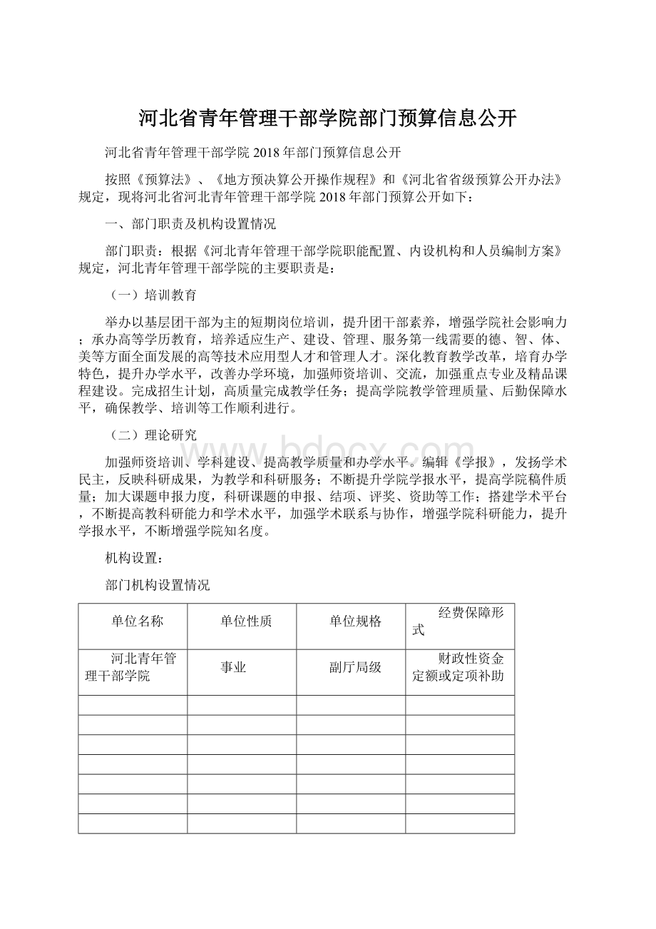 河北省青年管理干部学院部门预算信息公开Word格式.docx