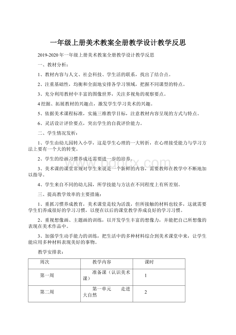 一年级上册美术教案全册教学设计教学反思Word文件下载.docx