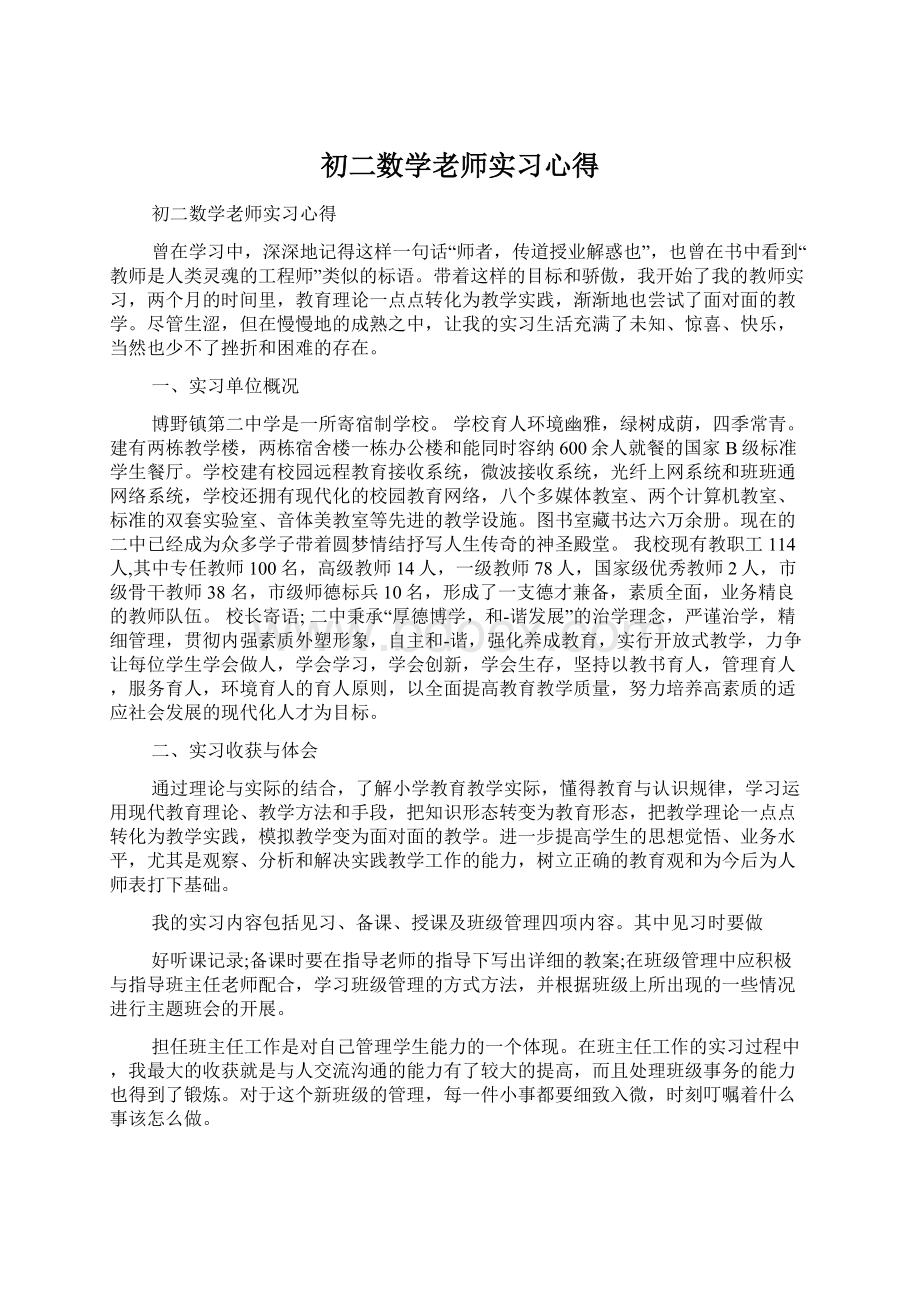 初二数学老师实习心得.docx